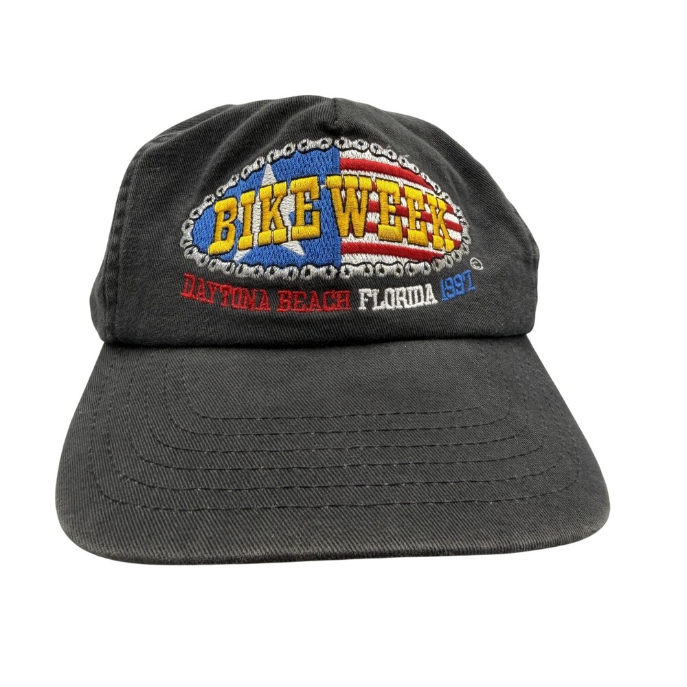 Vintage Bike Week Daytona Beach Hat Cap Strap Back Mens One Size Gray 1991 90s